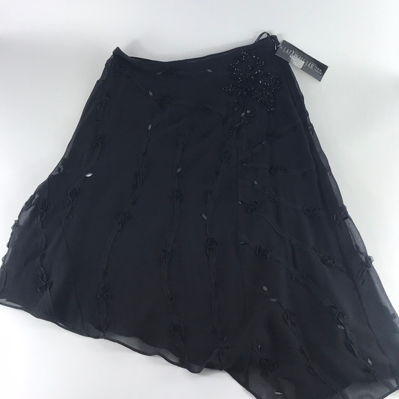 Lafayette 148 Black Silk Textured Skirt Petite 2 - Picture 1 of 6